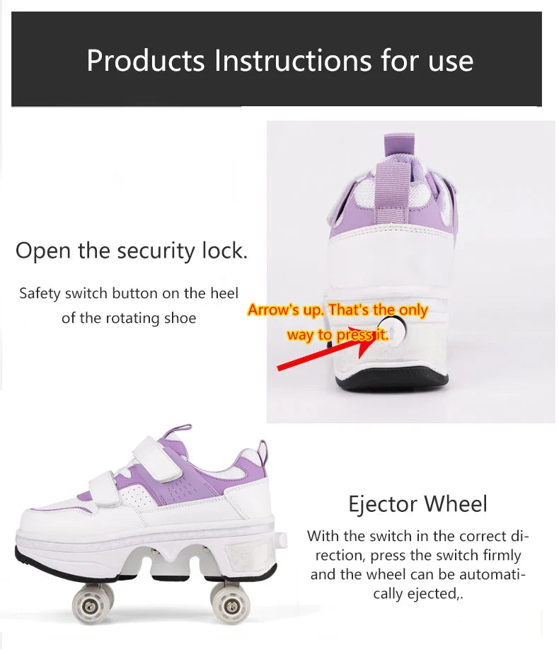 Children Wheels Shoes Roller Sneakers With 4 Wheels Skates Adult Runaway Parkour Deformation Shoes For Women Men Youth Kids Gift