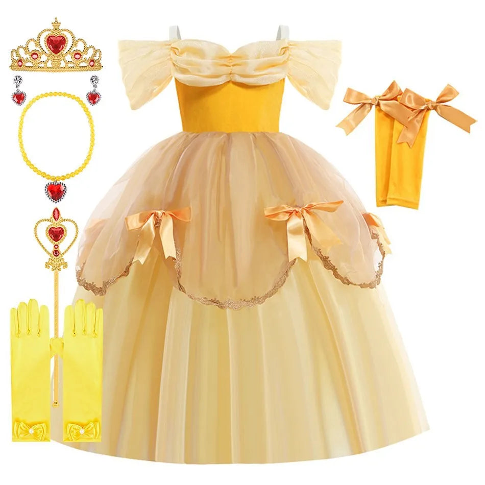 2025 Belle Costume for Girl Carnival Party Princess Dress Children Deluxe Beauty Ball Gown Kids Anna Belle Cosplay Elegant Dress