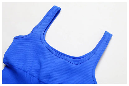 Women's Yoga Rompers One Piece Tummy Control Seamless Ribbed Jumpsuit Padded Sports Bra Workout Romper Fashion Fitness Sportwear