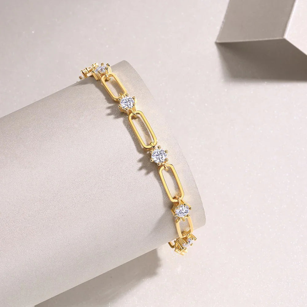 4mm Moissanite Bracelet For Women 18K Gold Plated 925 Silver D Color Lab Created Diamond Bracelet Anniversary Gift