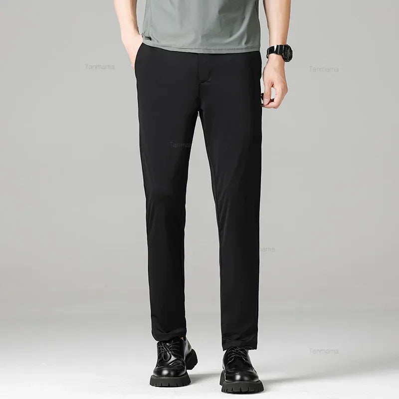 Summer Quick-drying Ice Silk Men's Casual Pants Ultra-thin Highly Elastic Business Casual Non-iron Trousers Black Gray Blue