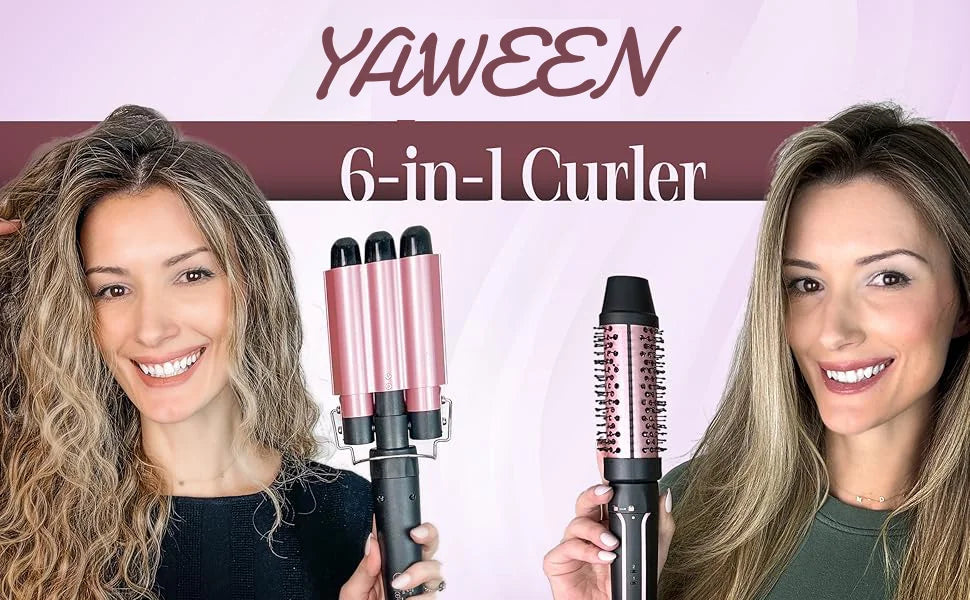 Curling Iron Set 6-in-1 Hair Curler with 3 Barrel Hair Crimper, Hair Straightener - Waver Heating Styling Tools for Women