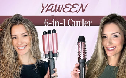 Curling Iron Set 6-in-1 Hair Curler with 3 Barrel Hair Crimper, Hair Straightener - Waver Heating Styling Tools for Women