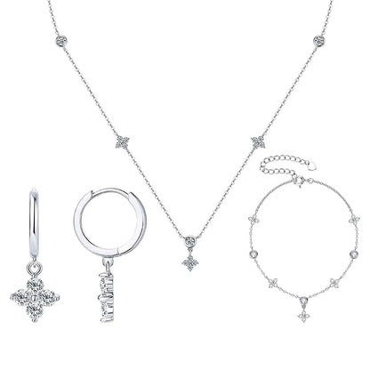 Moissanite Necklace Bracelet Earring 925 Sterling Silver Four Leaf Flower Pendant Moissanites Jewelry Set For Wedding Gift