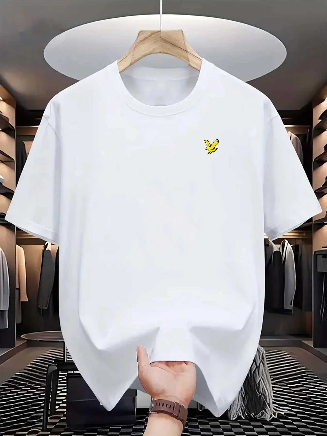 Summer men's 100% Cotton Eagle Logo Printed Sports Tops Casual Fashionable Loose Oversized Round Neck Short Sleeved T-shirt