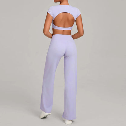 Tight-Fitting Backless Yoga Quick-Drying Straight-Leg Pants Sports Fitness Running Two-Piece Set for Women Gym Workout Yoga Suit