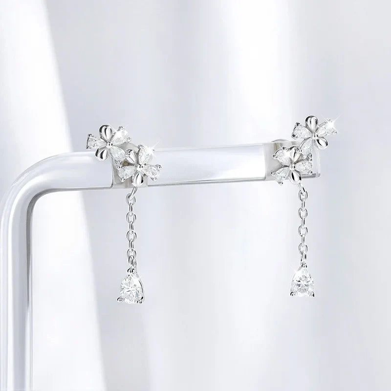 Certified Tassel Flowers Pear Cut Moissanite Drop Earrings Bridal Wedding Party Jewelry 2cm Size Real 925 Sterling Silver