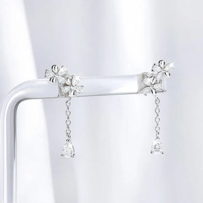 Certified Tassel Flowers Pear Cut Moissanite Drop Earrings Bridal Wedding Party Jewelry 2cm Size Real 925 Sterling Silver