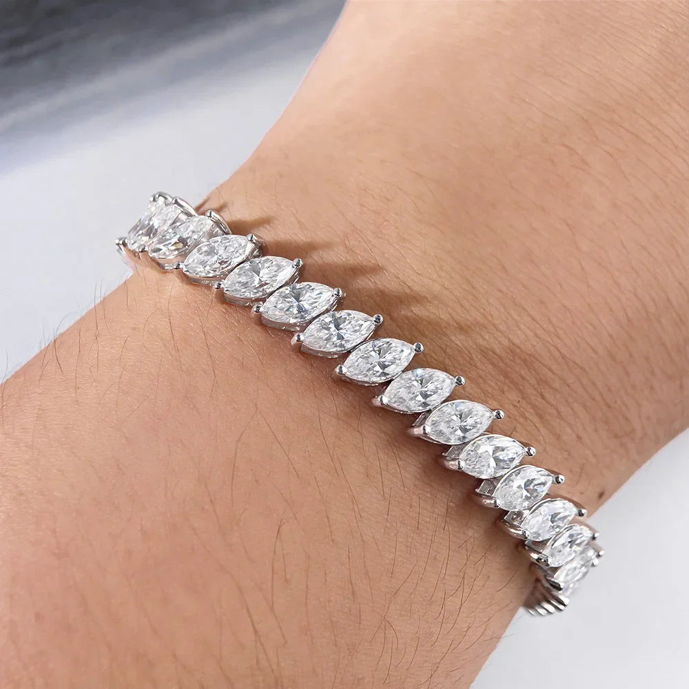 4x8MM D Color Marquise Cut Moissanite Bracelet 100% 925 Sterling Silver For Women Wedding Party Fine Jewelry