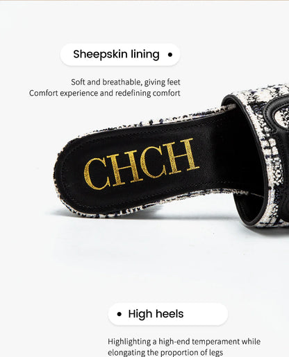 Slippers New summer Brand Fabric Low Heel Sandals Outdoor Business Commuter Women's Shoes 2024