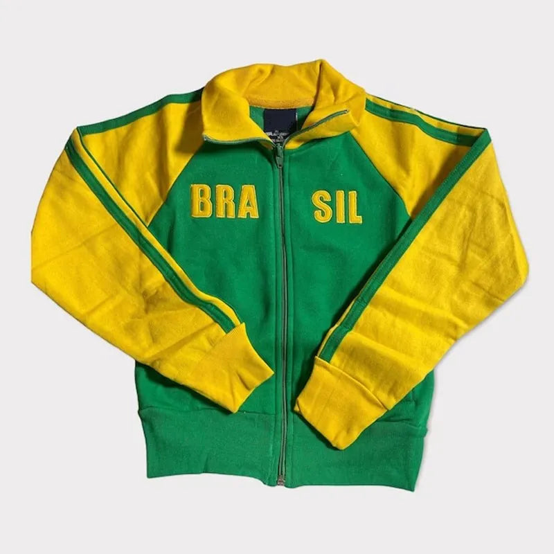 Y2K Aesthetic Brazilian Green Oversized Sweatshirt Men Women Letter Embroidery Zipper Hoodie Vintage Gothic Jacket Men Coat