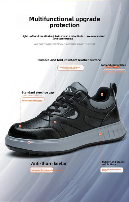 Men's Lightweight Casual Labor Protection Shoes Steel Toe Caps Anti Smashing Anti Piercing Wear-Resistant Work Footwear