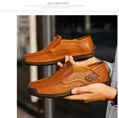 New Fashion Men Casual Shoes Handmade Leather Loafers Comfortable Men's Shoes Quality Split Leather Flat Driving Shoes Size 48