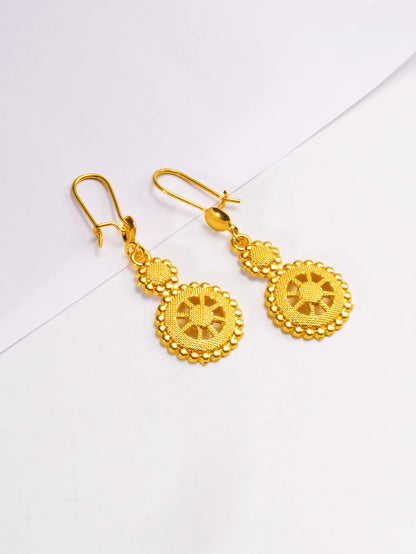 Women's 24K Gold Tassel Earrings, AU999 | "Tranquility" engraving with thread motifs, subtle professionalism for daily wear.