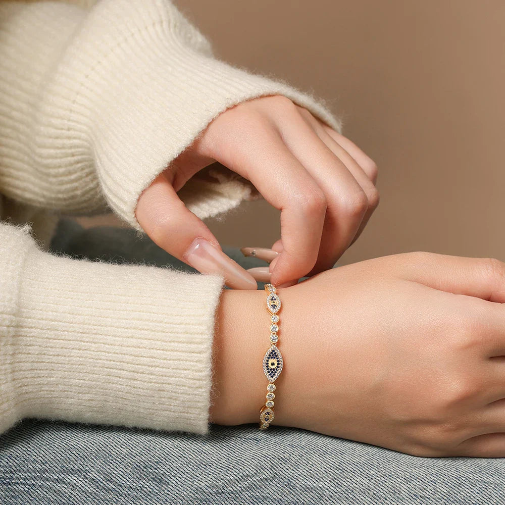 Charm Evil Eye Bracelet s925 Sterling Silver Laboratory Sapphire Adjustable Bracelets For Women Party Gift Fine Jewelry