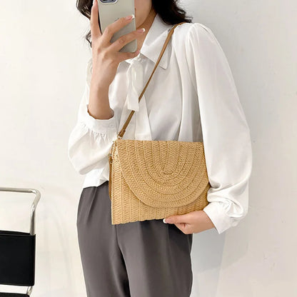 Straw Woven Shoulder Crossbody Bag Beach Clutch Handbag Casual Summer Handmade Envelope Bags for Women Totes Purse