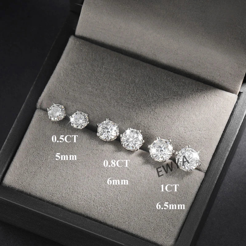 925 Sterling Silver 0.2-2ct D VVS1 6 Prong Diamond with GRA Moissanite Screw Stud Earrings For Women Wedding Fine Jewelry