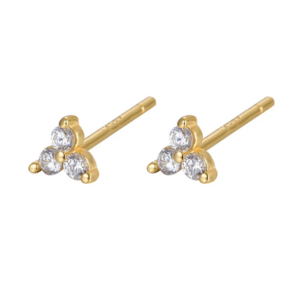 925 Sterling Silver Romantic Color Zircon Three-petal Flower Stud Earrings for Women Fashion Huggies Piercing Jewelry