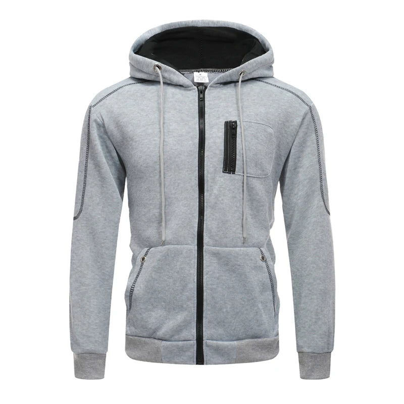 Men's Long Sleeve Zip Up Hoodie Casual Athletic Sweatshirt Hooded Jacket with Pockets Spring Fall Warm Fleece Lined Coat Outwear
