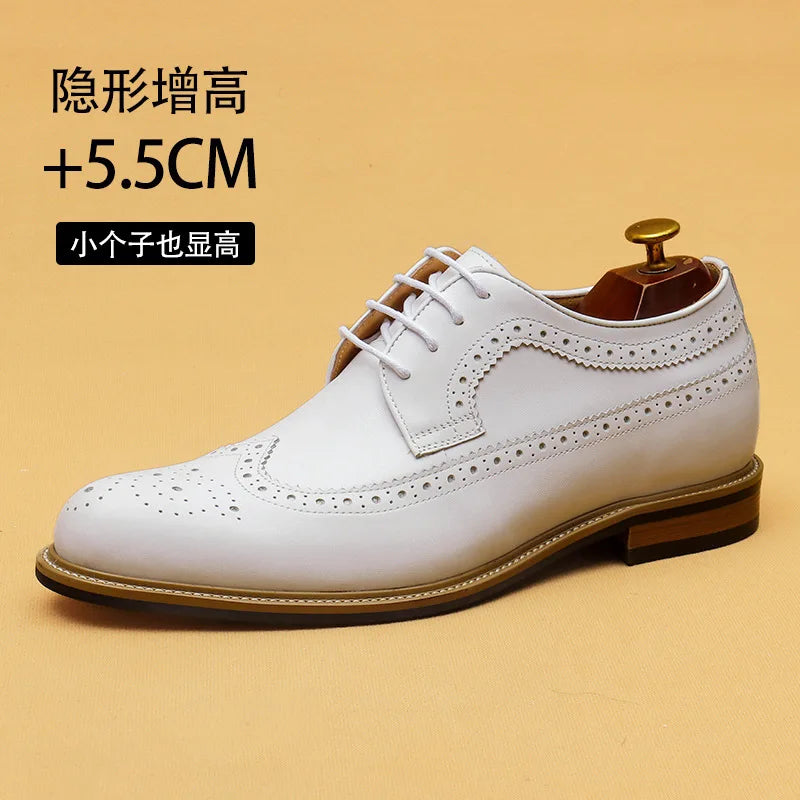 Luxury Men's Dress Shoes Genuine Leather Brogue Wingtip Toe Oxford White Lace-Up Business Wedding Formal Men Shoes