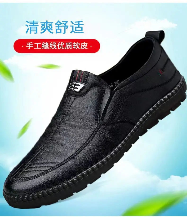 Mens PU leather slip-on loafers casual non-slip walking flats breathable shoes