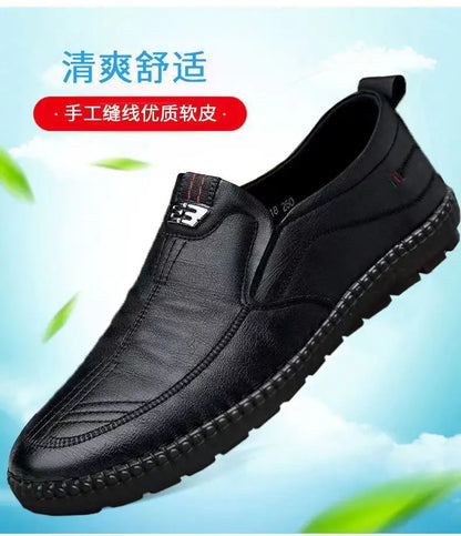 Mens PU leather slip-on loafers casual non-slip walking flats breathable shoes