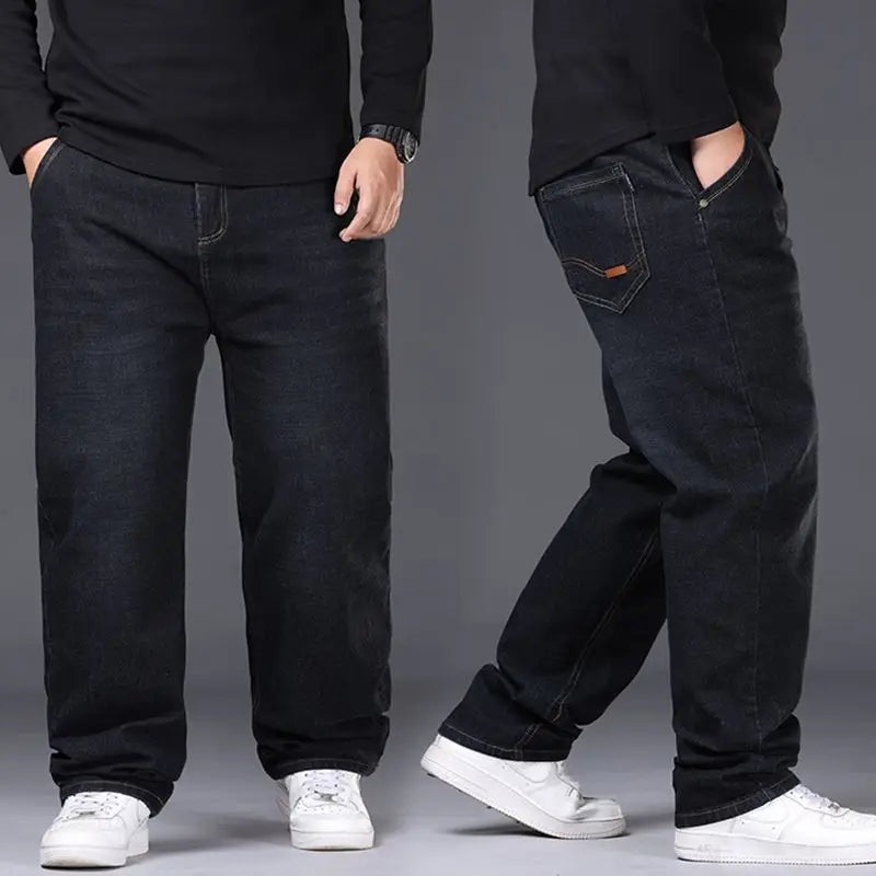 Mens Large Size Black Jeans 10XL Oversize High Waist Loose Trousers Husband Plus Size Loose Denim Trousers Blue Male Denim Pants
