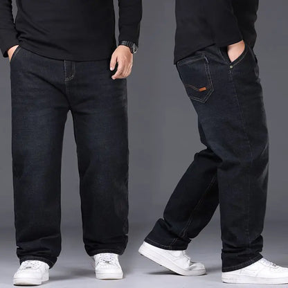 Mens Large Size Black Jeans 10XL Oversize High Waist Loose Trousers Husband Plus Size Loose Denim Trousers Blue Male Denim Pants