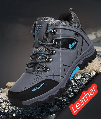 Winter Warm Cotton Shoes Men Outdoor Leather Black Casual Shoes Fur Sneakers High Top Rubber Ankle Boots Male Hiking Trekking 46
