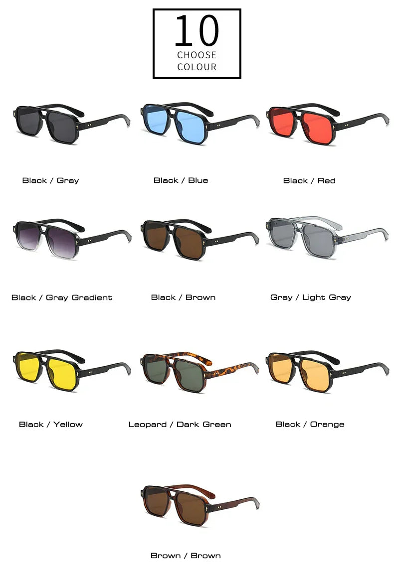 Vintage Double Bridges Men Square Sunglasses Fashion Clear Ocean Lens Eyewear Women Trending Rivets Sun Glasses UV400