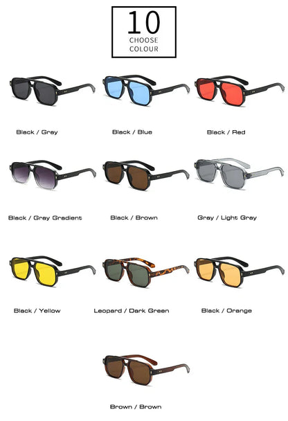 Vintage Double Bridges Men Square Sunglasses Fashion Clear Ocean Lens Eyewear Women Trending Rivets Sun Glasses UV400