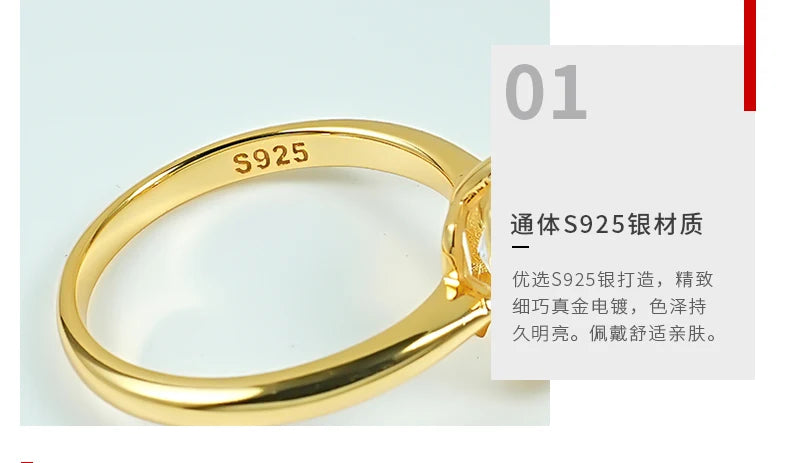 8 * 10 rectangular Redion 925 silver ring set with high carbon diamond daily diamond ring, niche and versatile for women