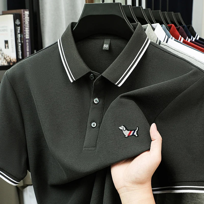 100% pure cotton summer new men's trendy shortsleeved luxury customized business casual polo shirt designer brand badge T-shirt