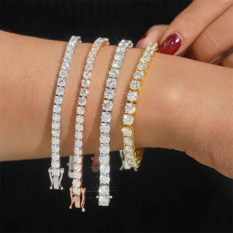 3mm 4mm 5mm Moissanite Tennis Bracelet for Women Men 925 Silver Plated 18k Gold Pass Diamond Tester Link Bracelets Bangle