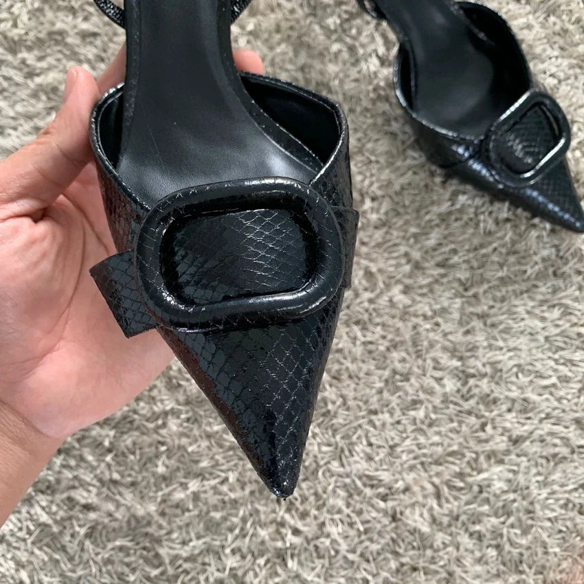 Fashion Black Leather Women Pumps Elegant Pointed Toe Office Work Ladies High Heeled Shoes 2025 Spring Dress Slingbacks Footwear