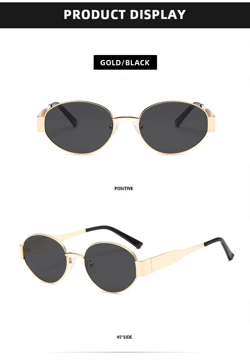 Luxury Small Oval Sunglasses Men Women Brand Design Metal Round Sun Glasses Classic Reto Casual Driving Shades