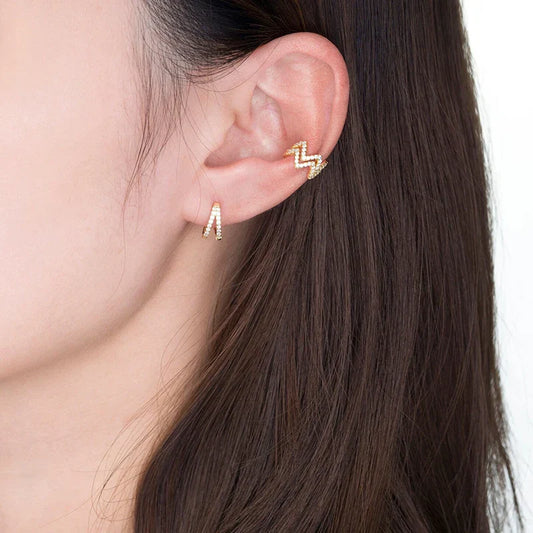 925 Sterling Silver Fashion Luxury Shiny Double Layer Zircon Huggies Hoop Earrings for Women Plated 18k Gold Fine Jewelry