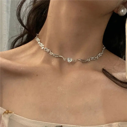 Heart Shape Pendant Necklaces Silver Color 5A Cubic Zirconia Minimalist Style Clavicle Chain Women And Girl Jewelry