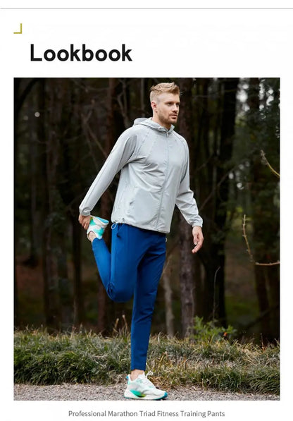 Lightweight Quick Dry Ice Silk Marathon Running Pants with Around waist Pack Breathable Workout Fitness Jogging Sport Trousers