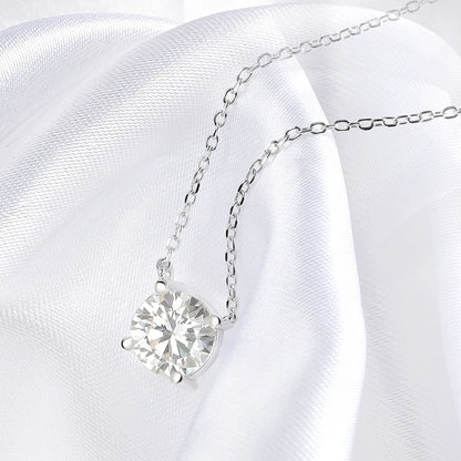 Colar Feminino de Moissanite Banhado a Ouro Branco 1-10 CT Clássico com Pingente de Quatro Garras Joia de Casamento em Prata Esterlina 925