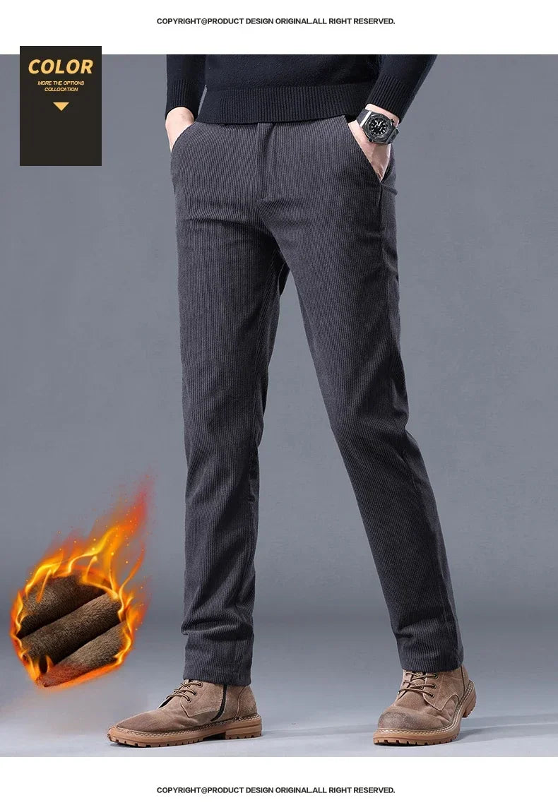 Thick Stretch Men's Corduroy Fleece Pants Fashion Business Casual Warm Chenille Male Brand Trousers Winter Thermal Pants