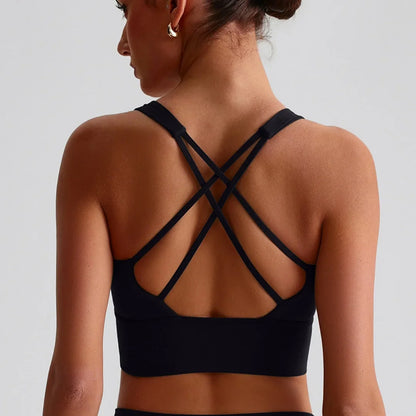 Solid Color Women Gym Yoga Set Shoulder Strap Cross Back Push Up Sport Bra High Waist Yoga Leggings 2pc Sportwear Workout Wear