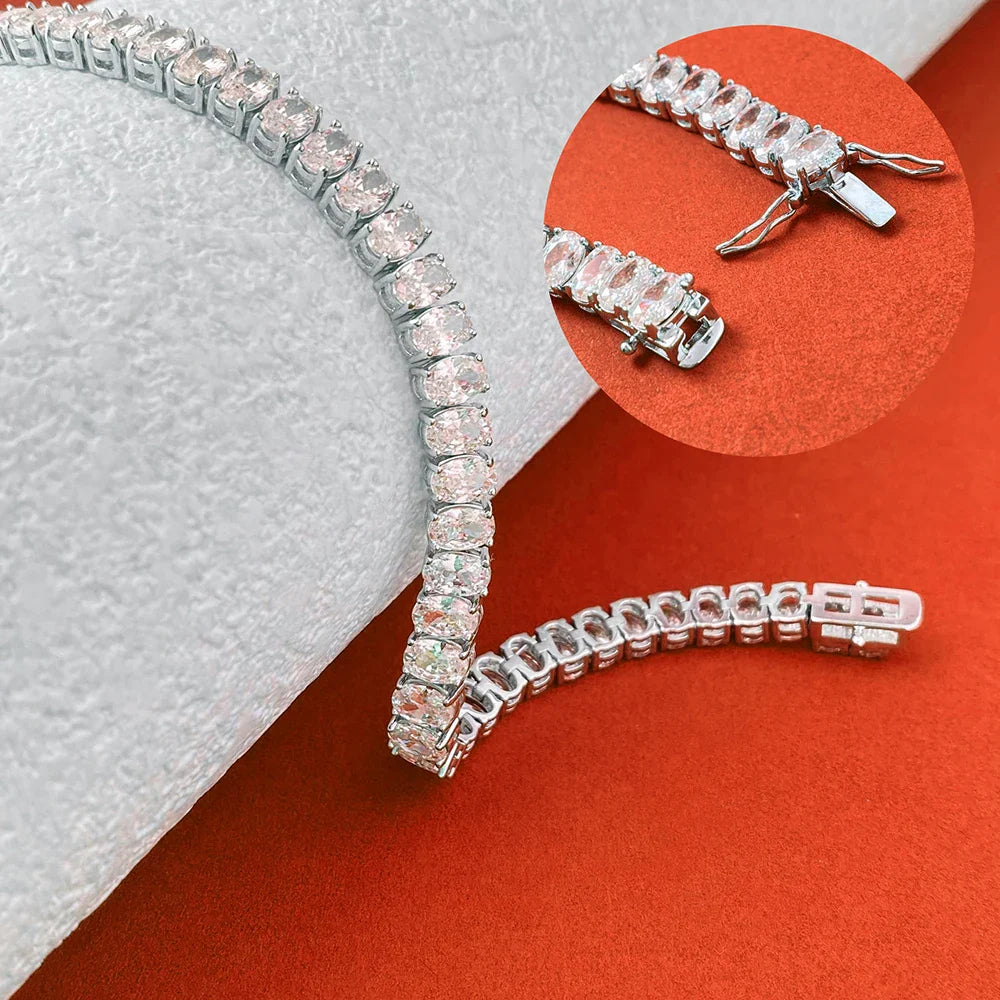 0.5Carat Oval Cut Moissanite Tennis Bracelets S925 Silver 18K Gold Plated for Women Men HipHop Jewelry Gifts GRA Certified