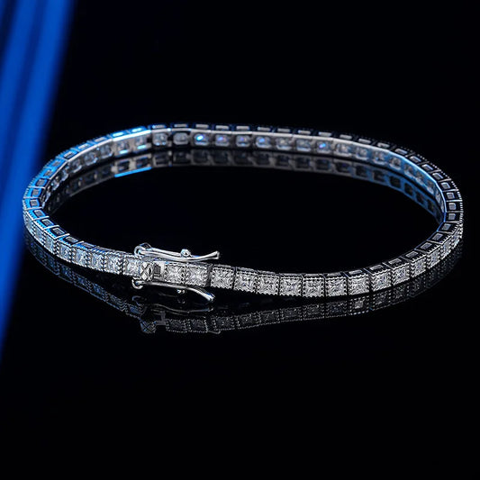 1.5MM 2MM Full Moissanite Tennis Bracelets for Women Princess Cut Lab Diamond 925 Sterling Silver Bangle Jewelry Gifts