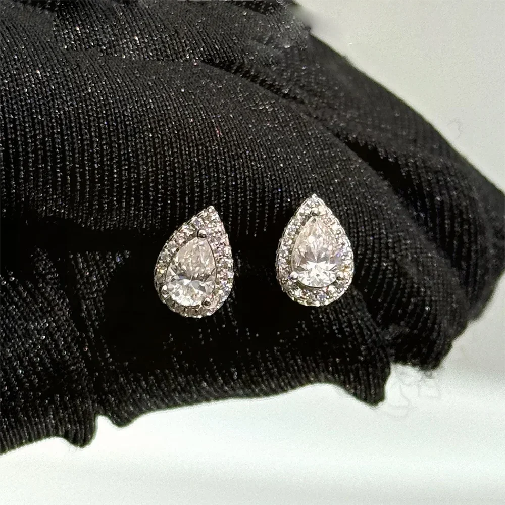 2cttw Pear Cut Moissanite Halo Diamond Earrings with Certificate 925 Sterling Silver Waterdrop Shape Stud Earrings for Women