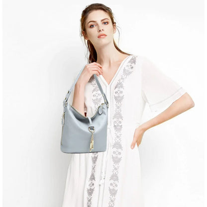 Elegant Blue Women Shoulder Bag 100% Genuine Leather White Hobos Handbag Lady Messenger Purse Charm Lock Decoration Red