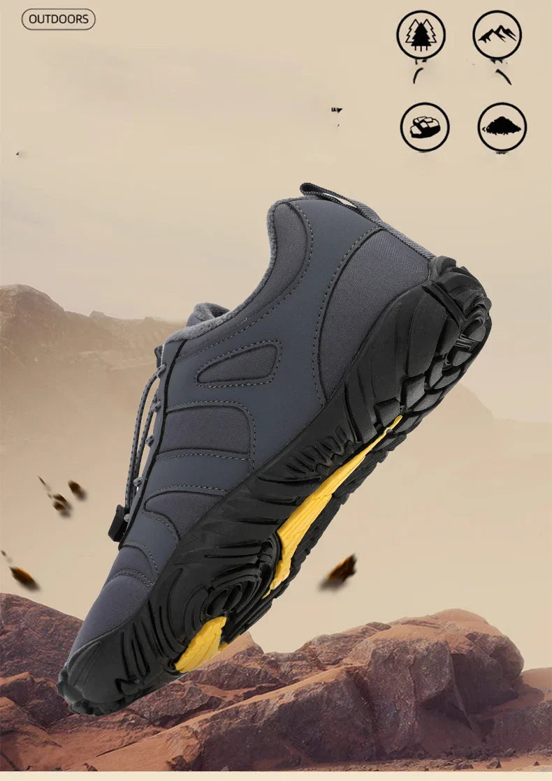 Men's Winter Warm Barefoot Shoes Waterproof Wide Toe Non-Slip Rubber Sole Plush Lined Hiking Shoes Outdoor Sneakers Running Shoe