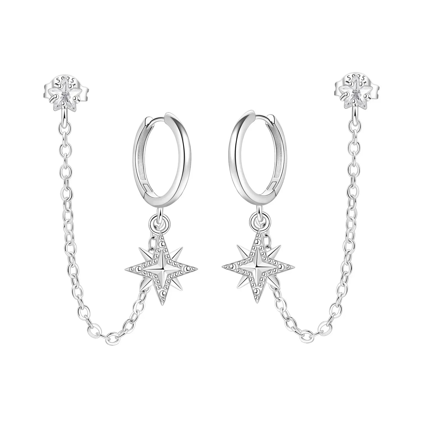 925 Sterling Silver Multi Layer Starry Tassel Drop Earrings Women Earrings Charm Trend Versatile Party Jewelry Gifts