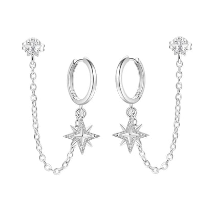 925 Sterling Silver Multi Layer Starry Tassel Drop Earrings Women Earrings Charm Trend Versatile Party Jewelry Gifts