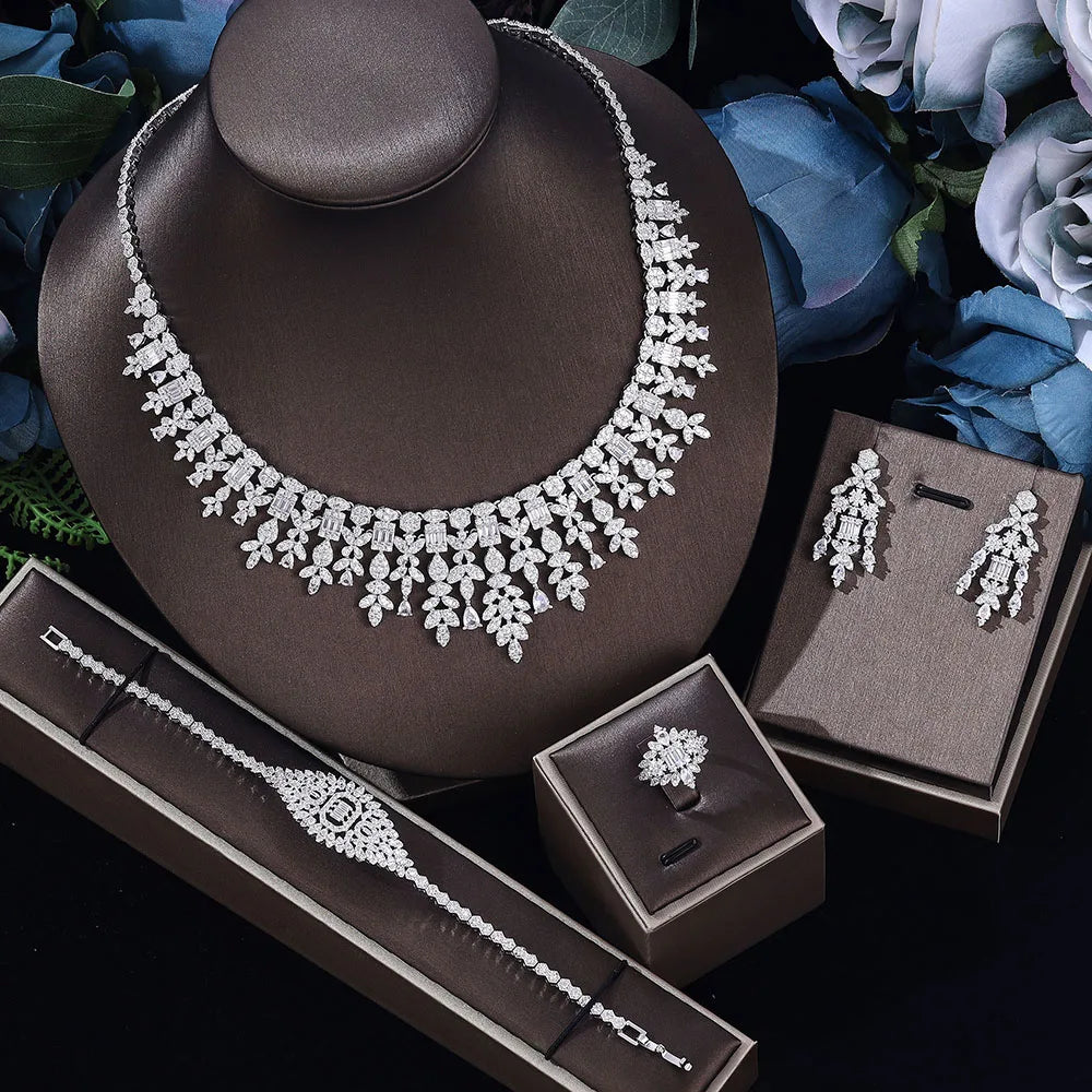 Cubic Zirconia Bridal Wedding Jewelry Set Bridal 4-piece Set Women's Jewelry Set Jewelry Brand Reproduction